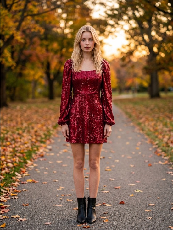 Dresses & Skirts - Red Sequin Long Sleeve Mini Dress